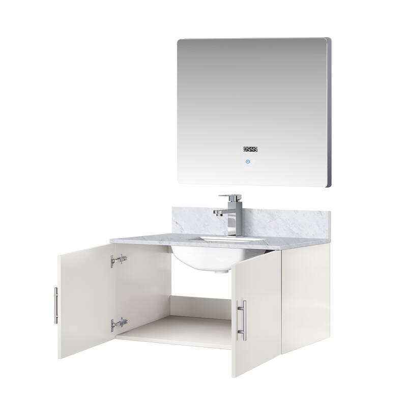 36" Bathroom Vanity with Marble Top, Stainless Steel Faucet, 36x32 Mirror Included, Scratch & Stain Resistant Surface