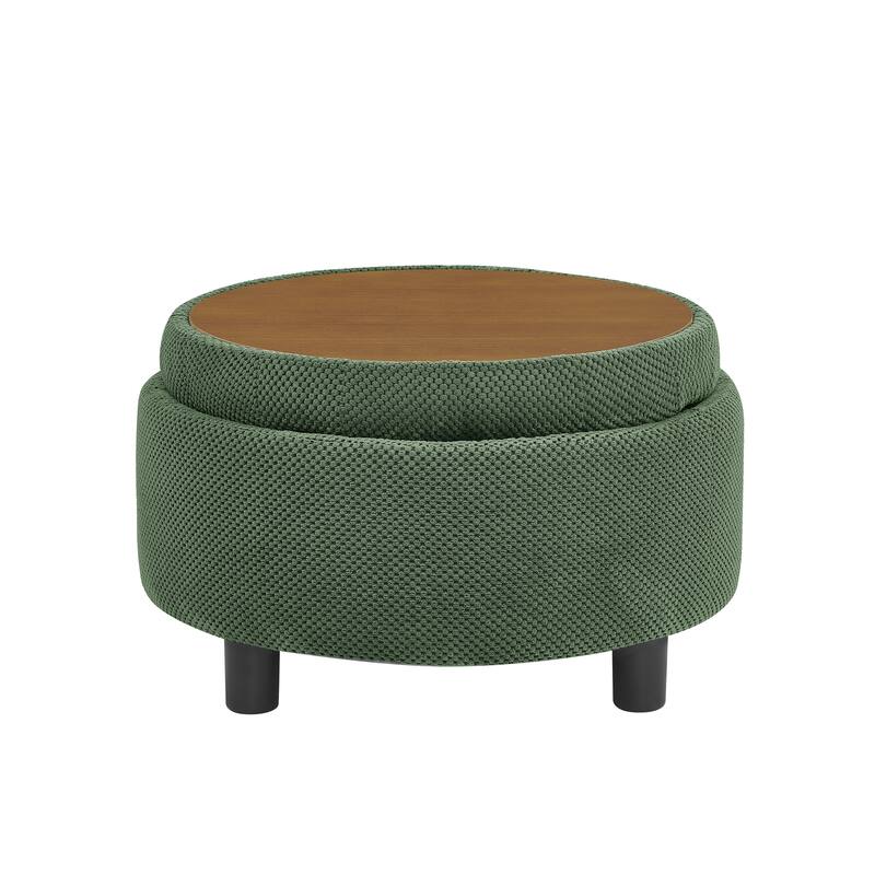 25"Round Storage Ottoman with Tray,ModernTufted Fabric Circle Coffee Table with Storage,Upholstered Ottoman with Removable Top