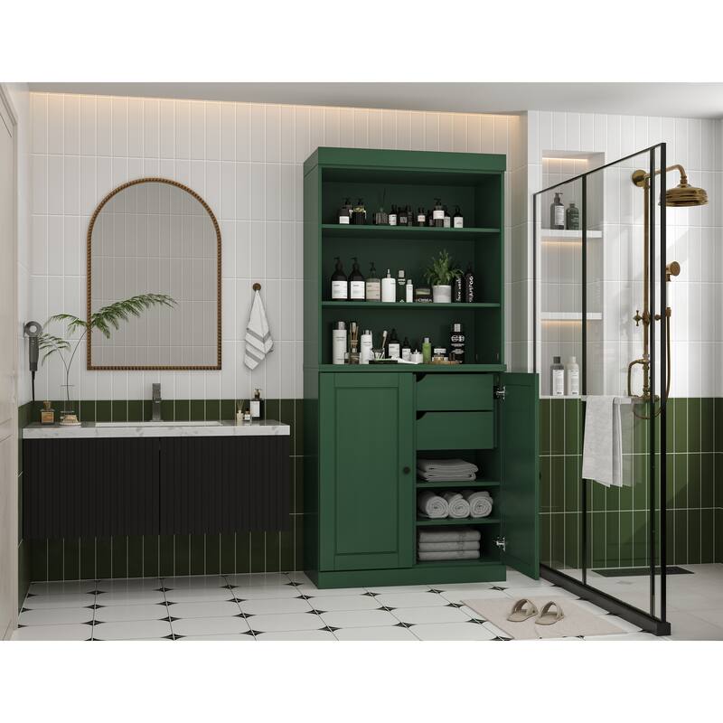 100% Solid Wood 32" Bathroom Cabinet with Optional Doors, 2-Drawers by Palace Imports - Green - 2 Solid Doors
