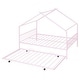 preview thumbnail 40 of 47, Full Size Metal House Bed with Trundle and Roof for Kids, Boys and Girls, Bedroom