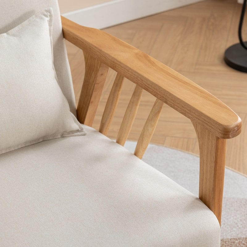 SEYNAR Mid Century Boucle Uplostered Soild Wood Accent Armchair with Pillow