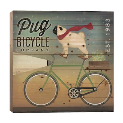 Pug Bicycle Co. Print On Wood by Ryan Fowler - Multi-Color
