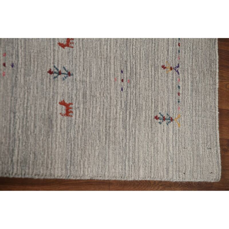 Tribal Gabbeh Indian Area Rug Handmade Beige / Ivory Wool Carpet - 7'9"x 9'8"