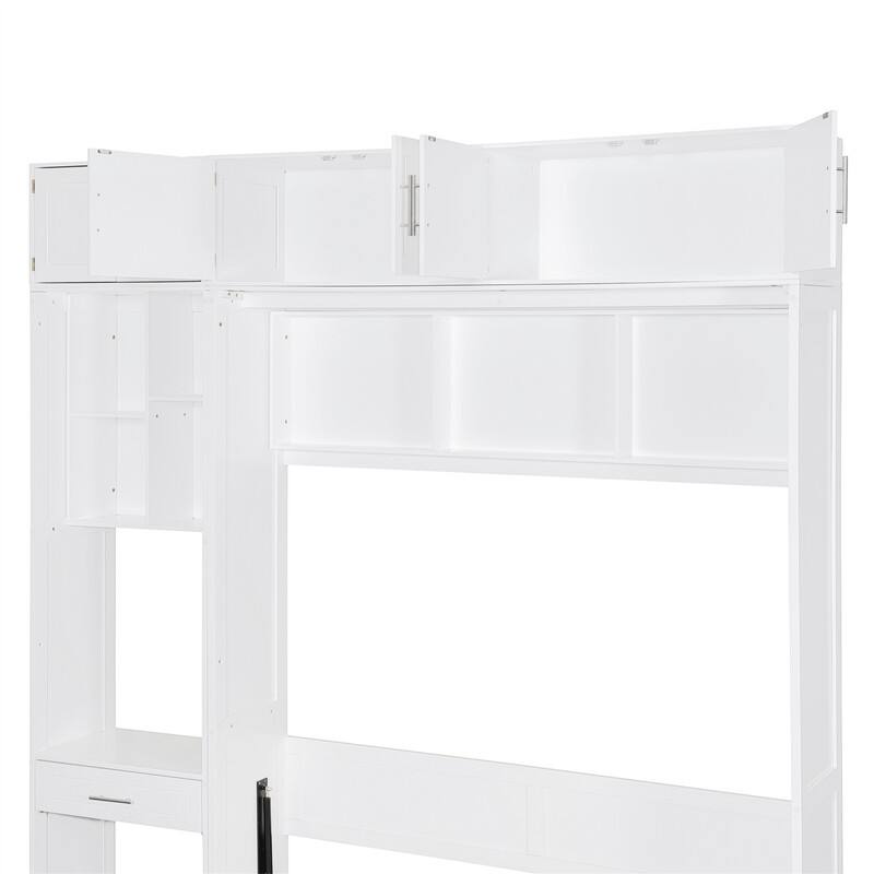 Full/Queen Size Murphy Bed Wall Bed w/ Bulit-in Desk & Top Cabinet, Space Saving Foldable Murphy Cabinet Bed w/ Storage Shelves