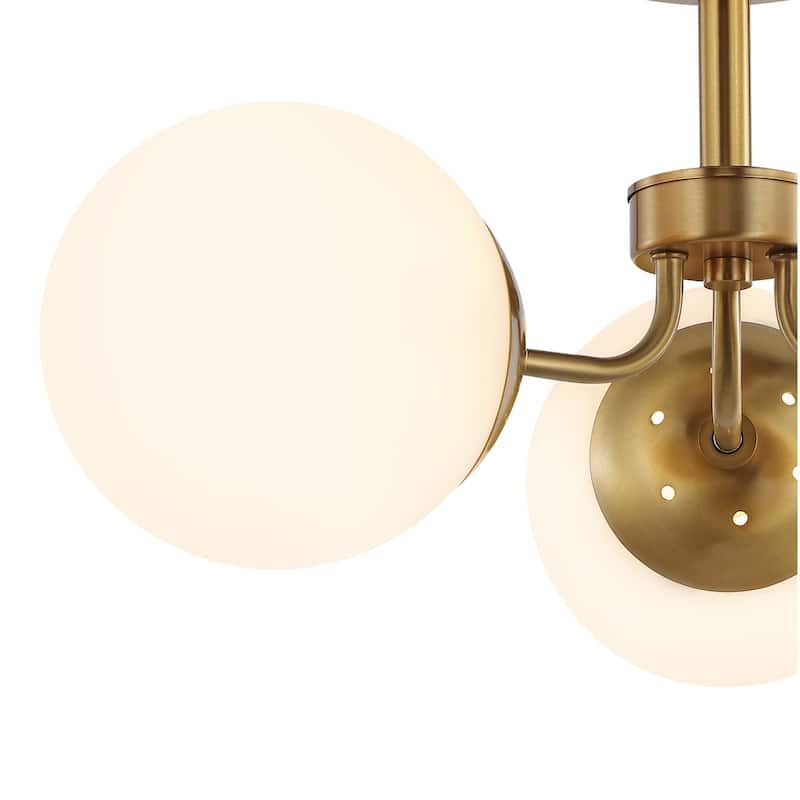 Ojai 23.5" 3-Light Bohemian Farmhouse Iron/Frosted Glass LED Semi Flush Mount, Brass Gold/White by JONATHAN Y