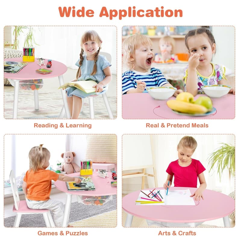 Wood Activity Kids Table and Chair Set with Center Mesh Storage for Snack Time and Homework - 23.5" x 23.5" x 17.5" (L x W x H)