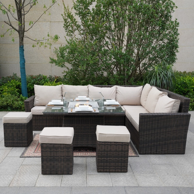 Rattan corner hot sale sofa fire pit