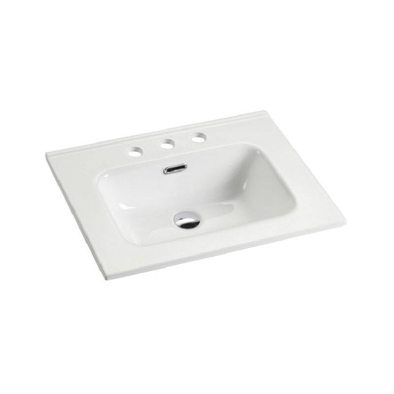Integrated Ceramic Basin with 1 Predrilled Faucet Hole - Gloss White - 24" W