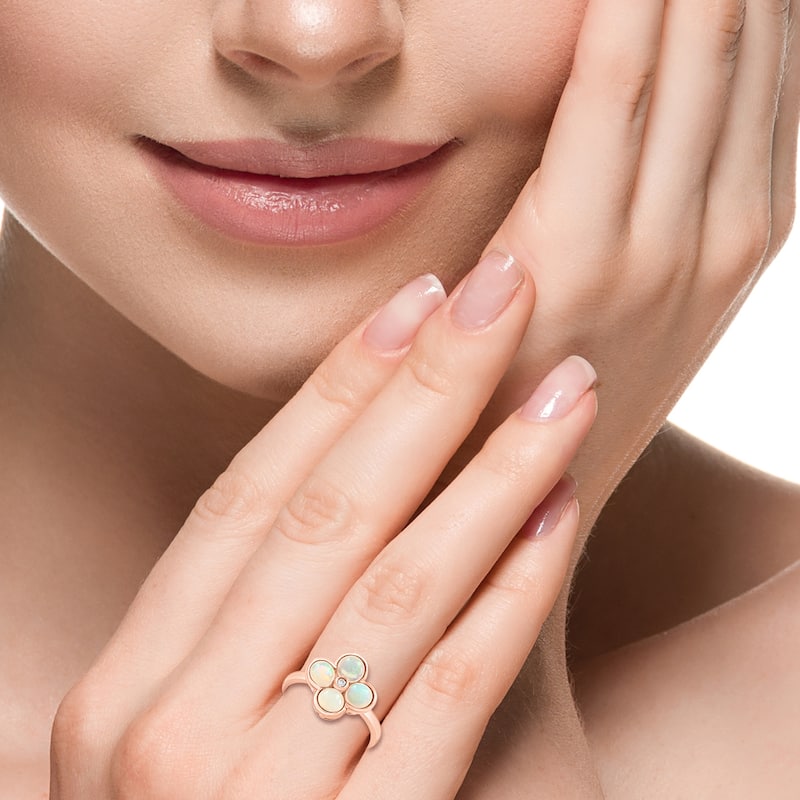 EFFY 14K Gold Diamond,Ethiopian Opal Flower Ring