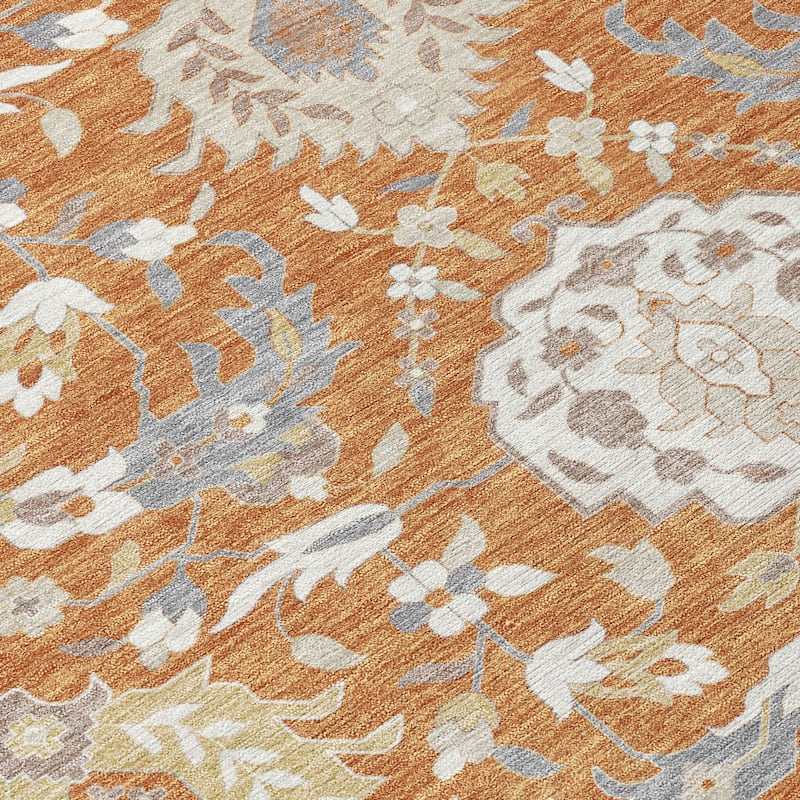 Machine Washable Indoor/ Outdoor Traditional Kashan Chantille Rug