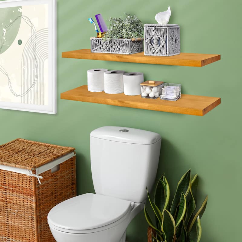 Solid Wood Floating Shelves for Wall - Long Wooden Wall-Mounted Shelves - 9” L X 35"W X 1.2” H