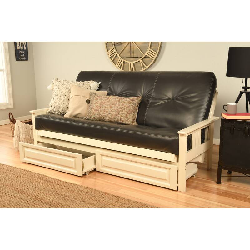 Somette Beli Mont Antique White Full-size Storage Futon Set with Mattress
