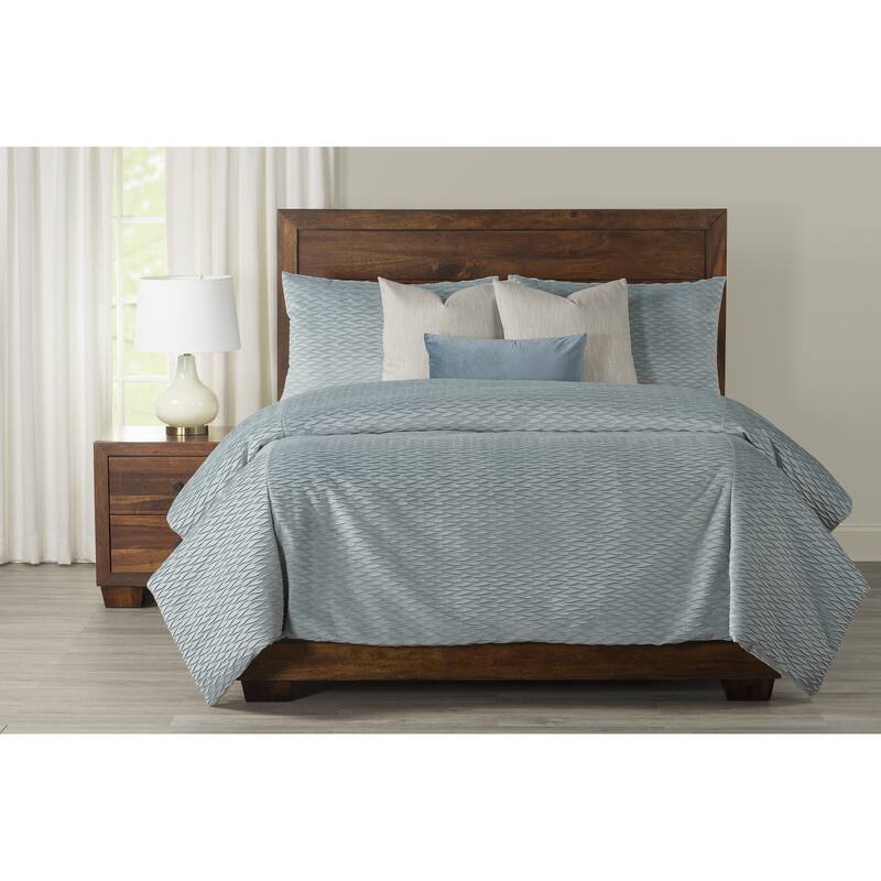 Blue Tide Tucked Velvet Duvet Cover and Insert Set