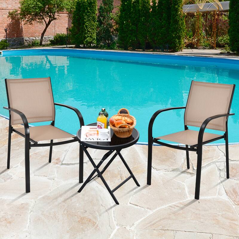 Gymax 4PCS Stackable Patio Dining Chair w/ Steel Frame & Quick-drying - See Details