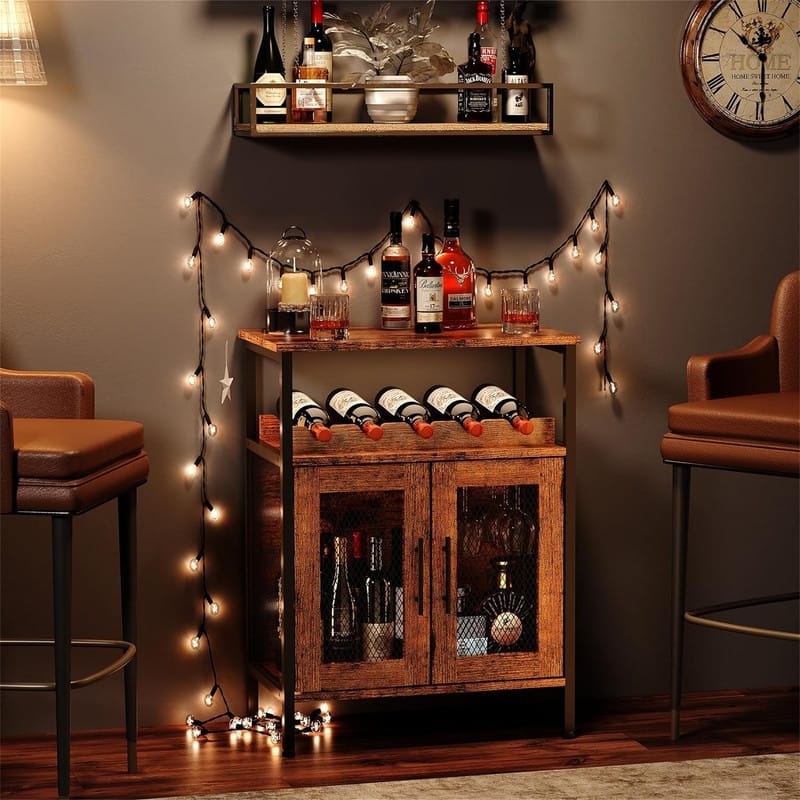 Wine Bar Rack Cabinet with Detachable Wine Rack - 13.4"D x 23.6"W x 31.1"H
