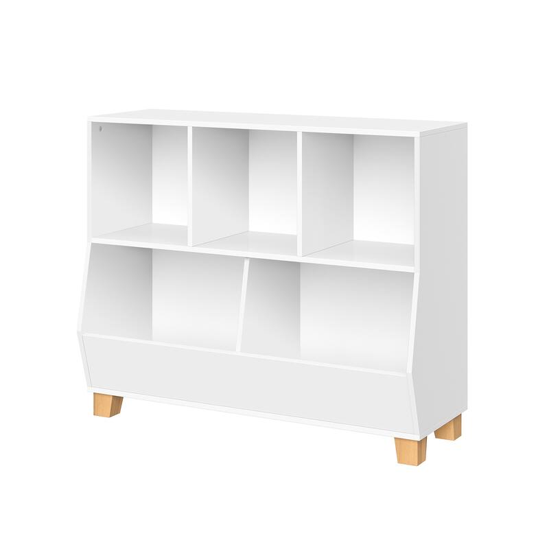 RiverRidge Kids Catch-All 35in Toy Storage Organizer with 3 Cubbies and 2 Storage Compartments - White with Optional Bins