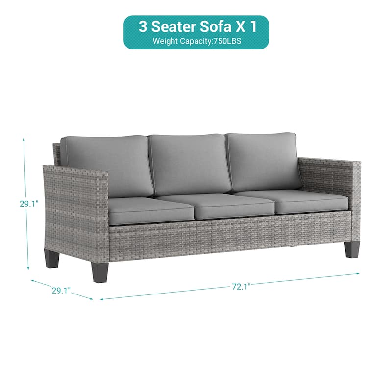 BONOSUKI Patio Outdoor Couch,3-Seater Furniture with Removable Cushion