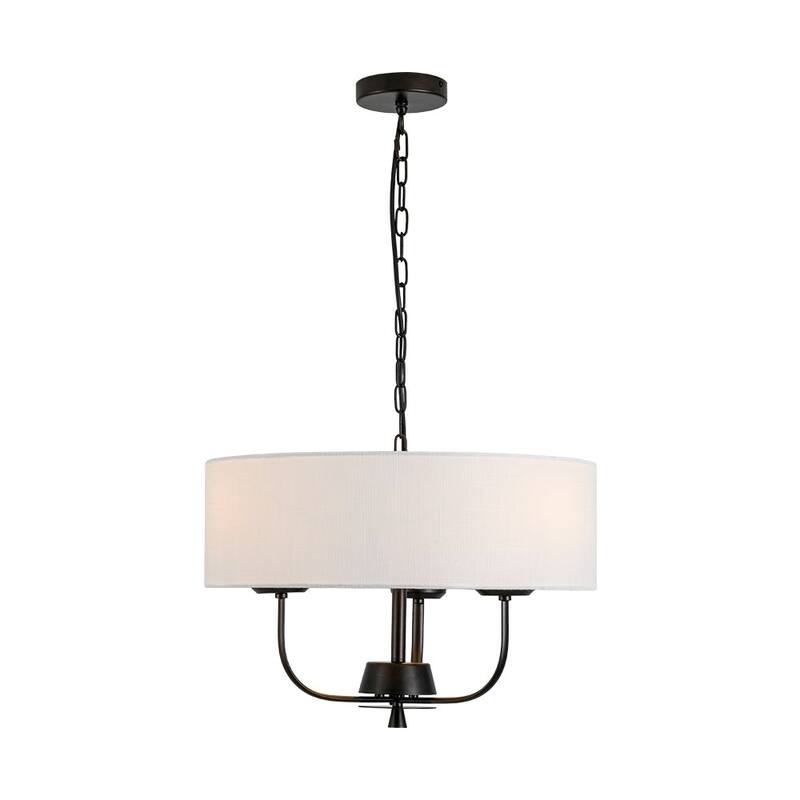 Rustic 3-Light Swoop Arm Drum Pendant with Fabric Shade - N/A