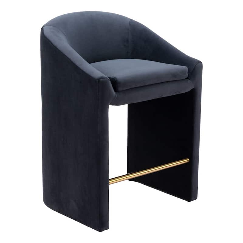 HomeRoots 26" Gray and Gold Velvet and Steel Counter Height Bar Chair