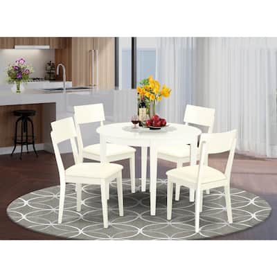HomeStock 5-Piece Linen White Finish Solid Wood Top Dining Table with 4 Chairs