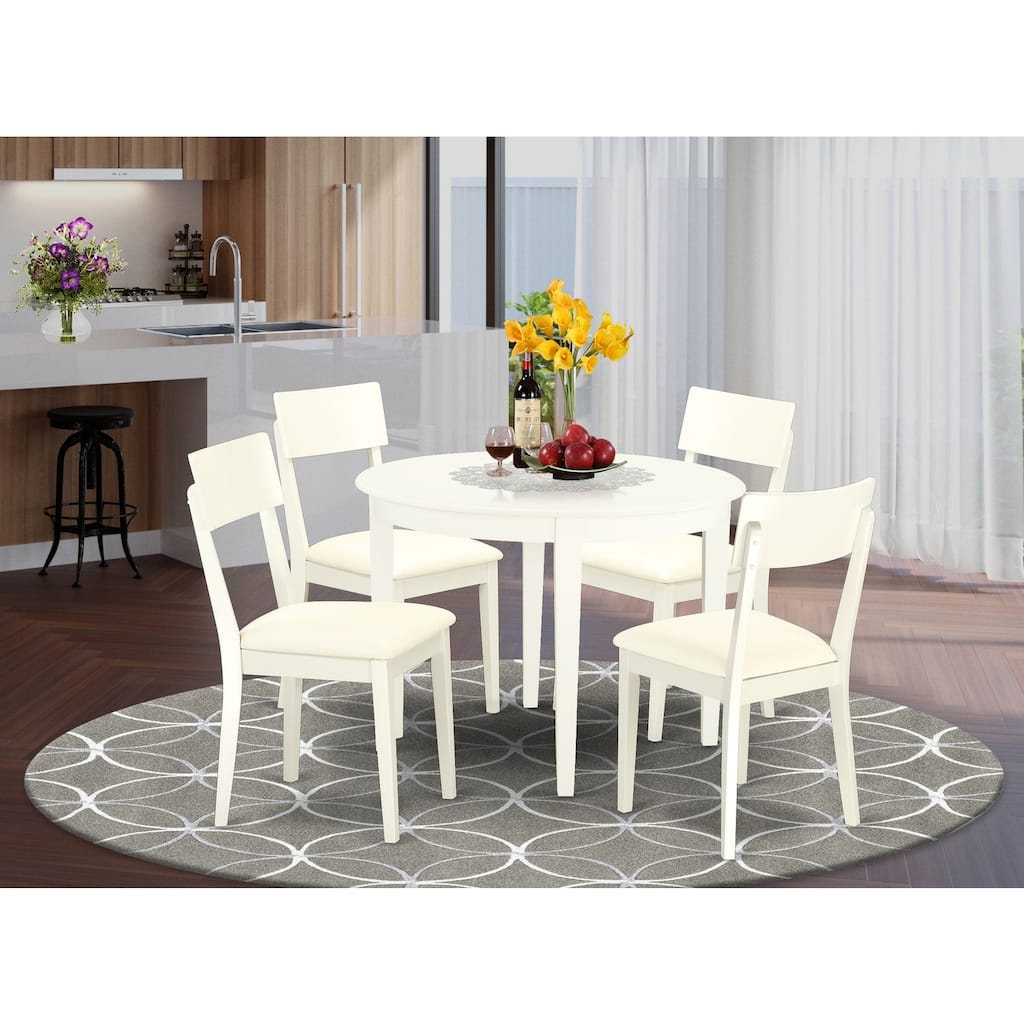 HomeStock 5-Piece Linen White Finish Solid Wood Top Dining Table with 4 Chairs