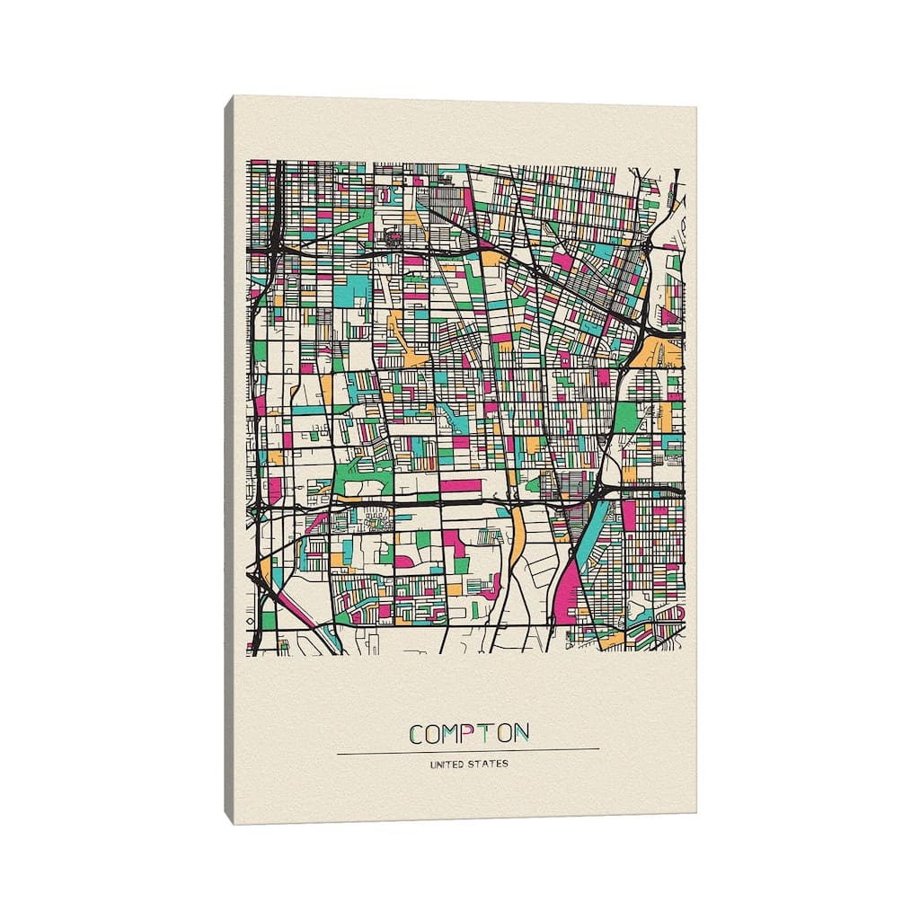 iCanvas "Compton, California Map" by Ayse Deniz Akerman Canvas Print