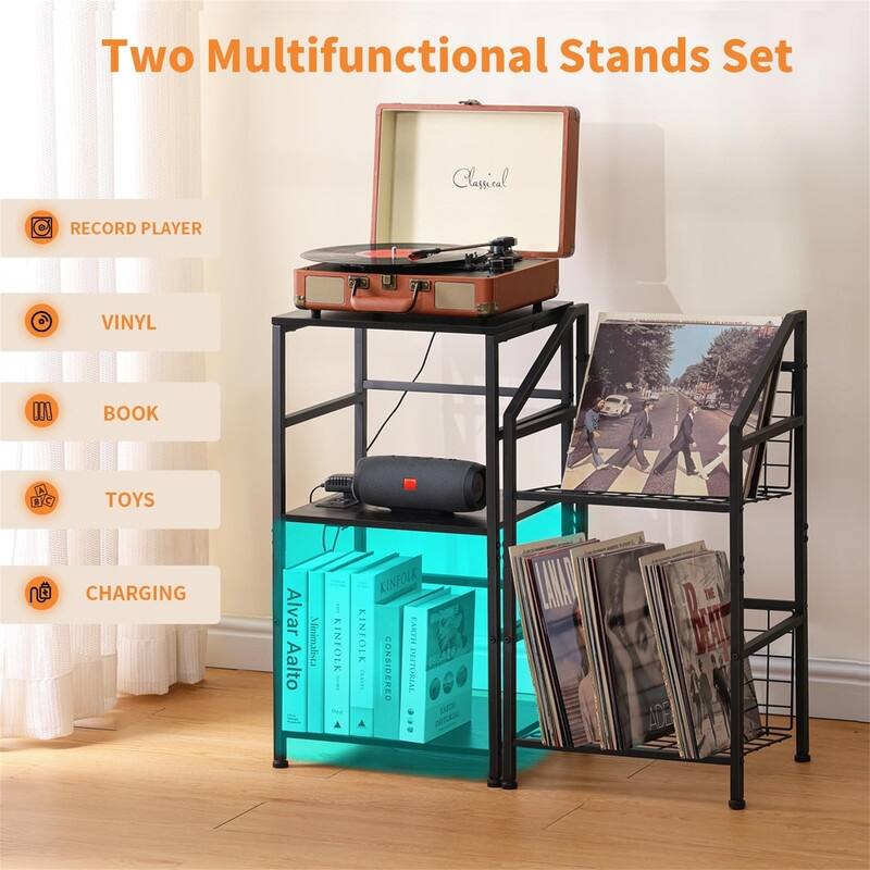 Record Player Stand With Vinyl Storage - 11.8"D x 15.3"W x 29.1"H