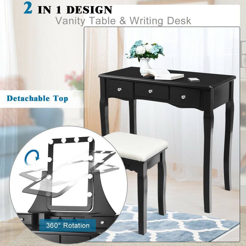 Dimmable Bulbs Touch Switch Vanity Dressing Table Set with Removable Box - 31.5" x 16" x 53.5" (L x W x H)