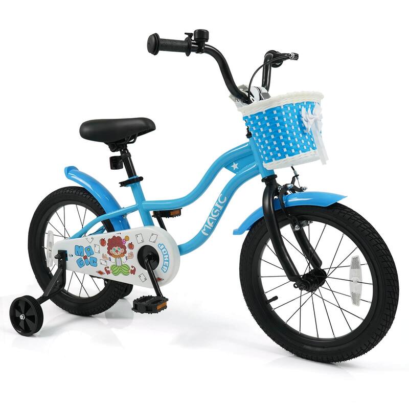 Costway 12”/14”/16”/18” Kids Bike with Training Wheels, Basket, Hand & - See Details - 16” Navy