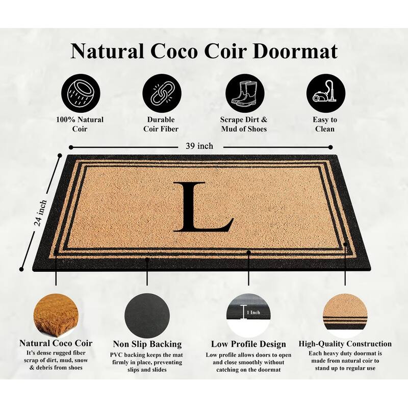 A1HC Natural Coir Doormat with Heavy Duty PVC Backing,0.75 Inch Pile Height, Perfect for Outdoor Use