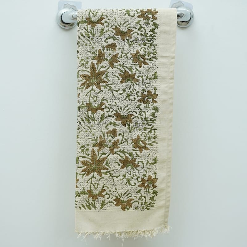 Fabdivine Honeycomb or Waffle Weave Hand Block Floral Print Hand Towel, Kitchen Gift Use