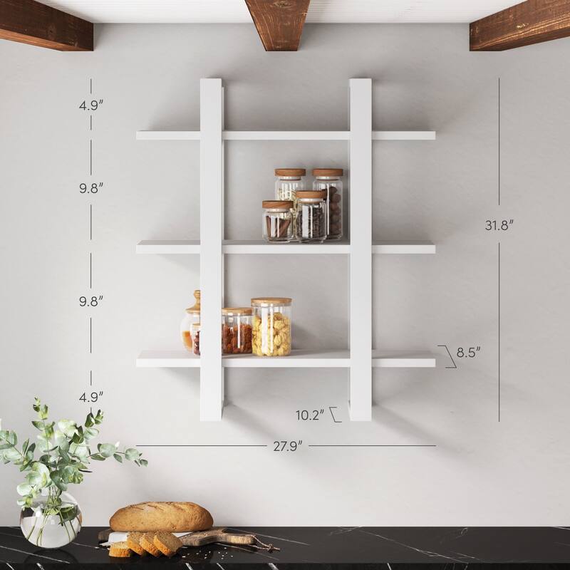 Nathan James Benji Floating Wall Book Shelves, 3-Tier Display Shelf, Decorative Modular Shelf in Solid Wood