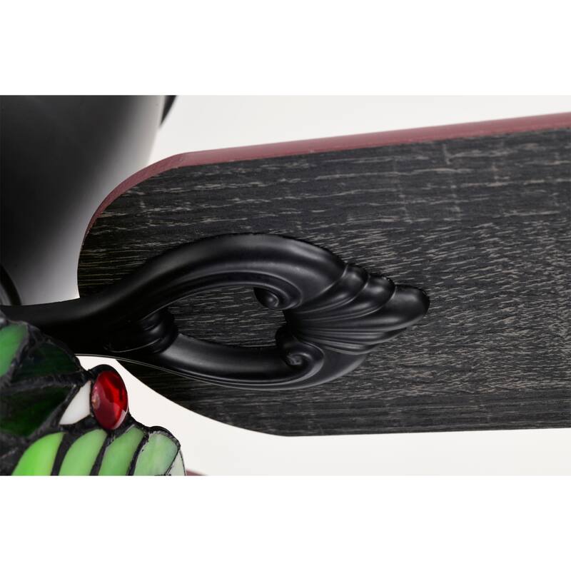 Kyemon 52-Inch Flushmount Lighted Ceiling Fan White Green Fronds Tiffany Glass Lamp Black Finish