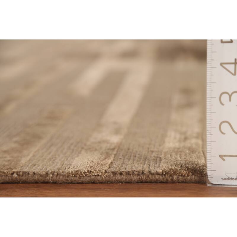 Striped Nepalese Modern Large Area Rug Hand-Knotted Wool Carpet - 10'0" x 13'8"