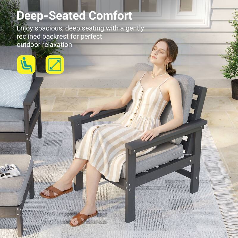 HIPS Outdoor Sofa Set with 3.9 Inch Cushions & Ottoman (Set of 5)