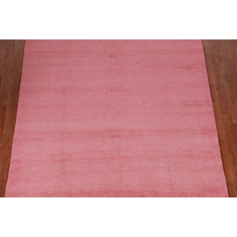 Hand Knotted Oriental 100% Wool Carpet Modern Solid Pink Gabbeh Area Rug - 8' 11'' X 6' 1''