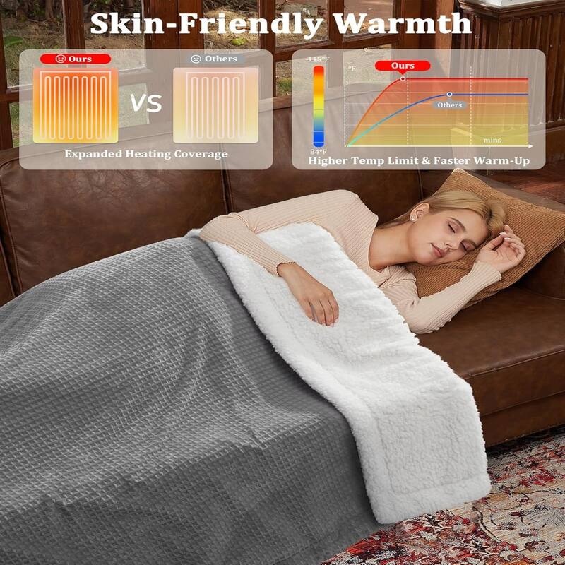 Waffle Heated Blanket Electric Throw Gray