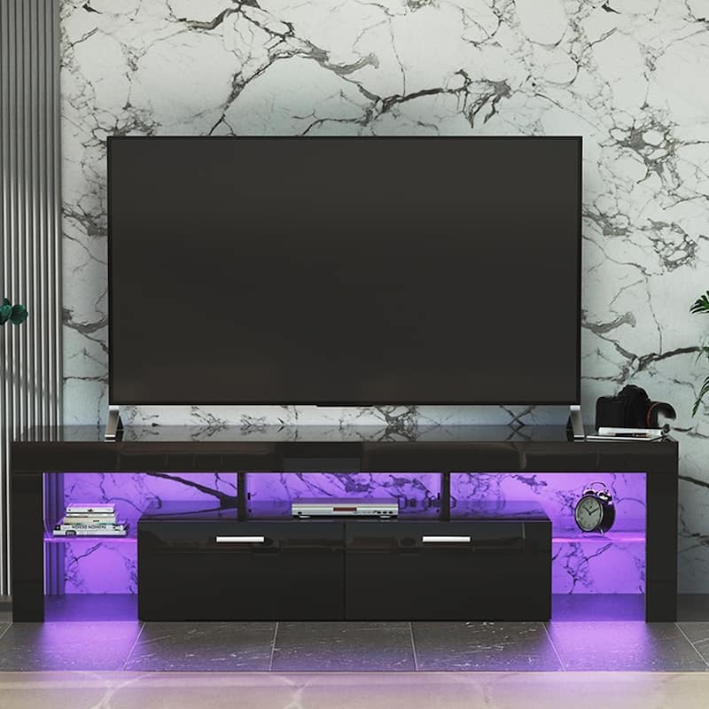 Fashion TV Stand, TV Cabinet,Entertainment Center, TV station Media Console with LED Light Belt Remote Control,