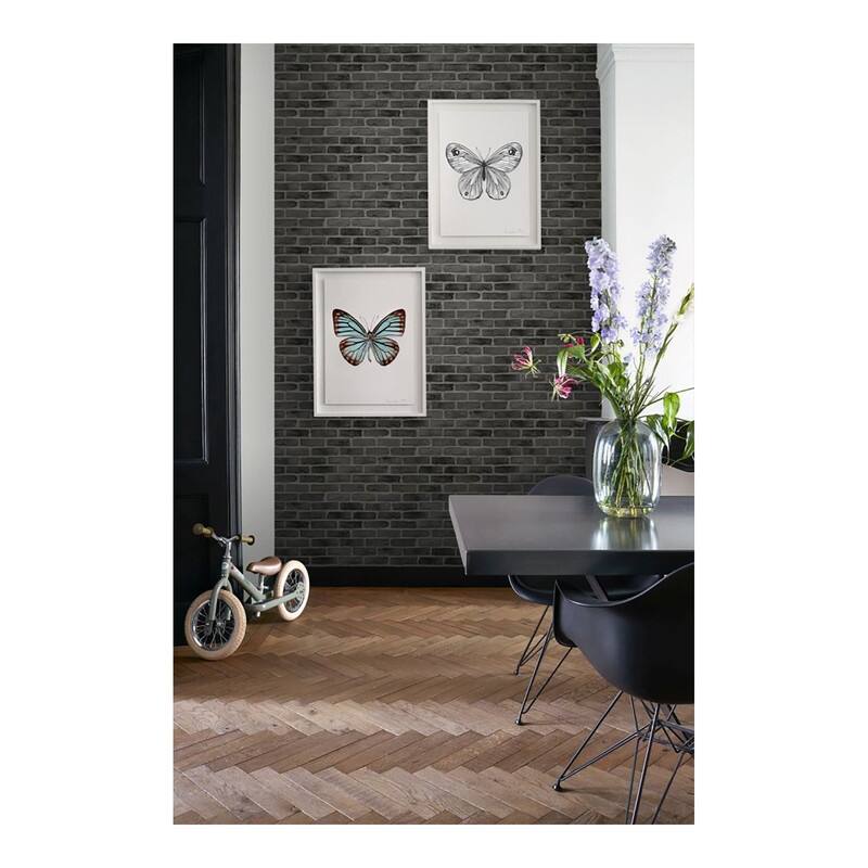 ESTA Home Burnham Black Brick Wall Wallpaper - 20.9 x 396 x 0.025