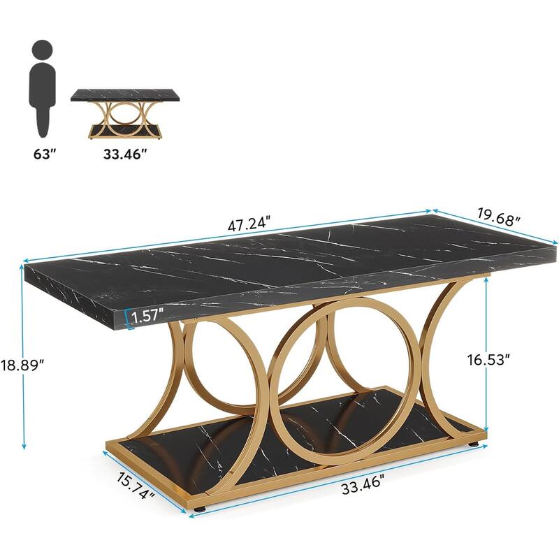 47.24-inch Rectangle Coffee Table, 2-Tier Modern Faux Marble Coffee Tables