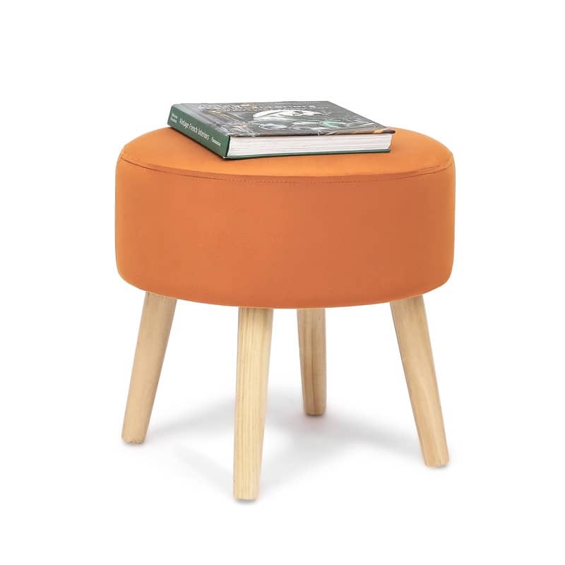 Adeco Small Round Fabric Foot Stool Ottoman Soft Padded Seat Footrest