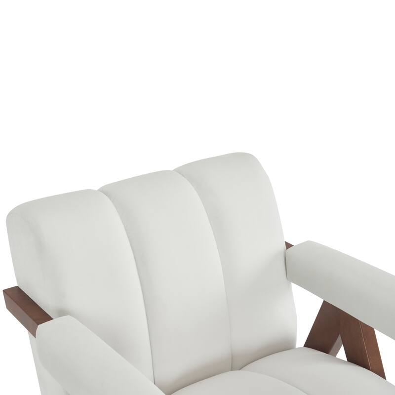 Ivory White Mid Century Modern 32.5" Velvet Upholstered Arm Chair with Solid Wood Frame and Thick Cushion for Living Room