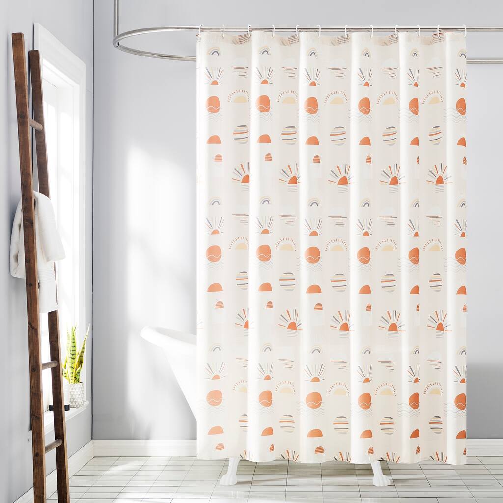 No. 918 Sunburst Boho Print 13-Piece Shower Curtain Set, Rings Included