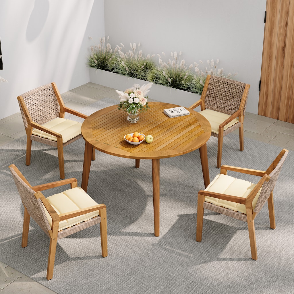 Christopher Knight Home- Blackthorne Acacia Wood Outdoor 5 Piece Dining Set