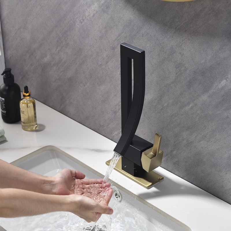 13.58"H Solid Brass Creative Design Bathroom Vessel Sink Faucet with Waterfall Spout
