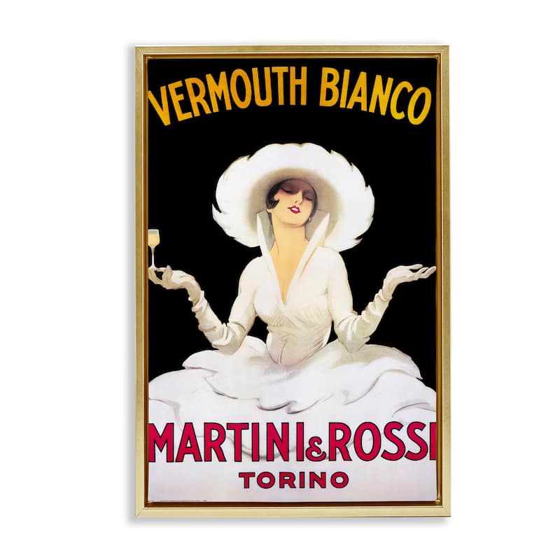 Stupell Vermouth Vintage Lady Advertisement Framed Floater Canvas Wall Art Design By Marcus Jules - 21 x 31 - Gold