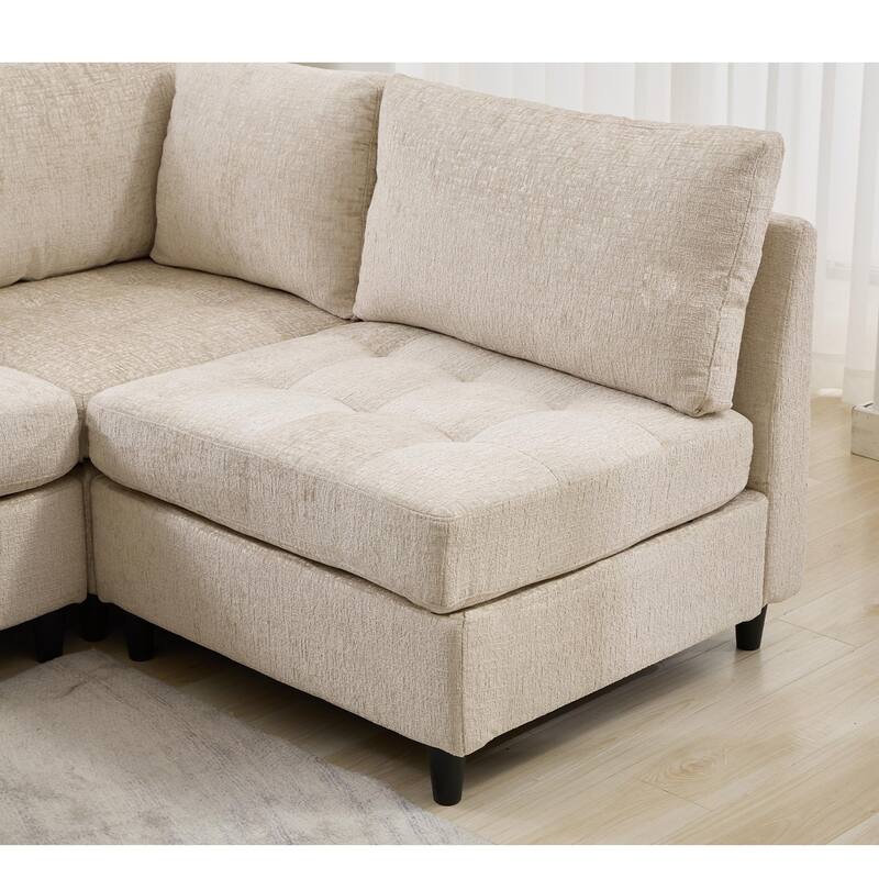 128" Chenille U-Shaped Modular Sectional Sofa with Ottoman