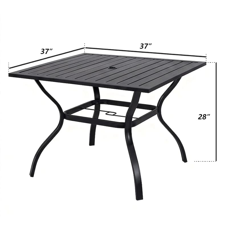 Metal Steel Slat Patio Dining Table Square Backyard Bistro Table Outdoor Furniture Garden Table