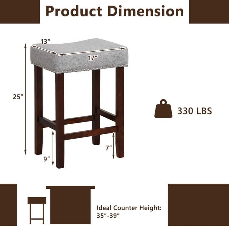 Set of 2 24 Inch Bar Stool with Curved Seat Cushions - 17" x 13" x 24" (L x W x H)