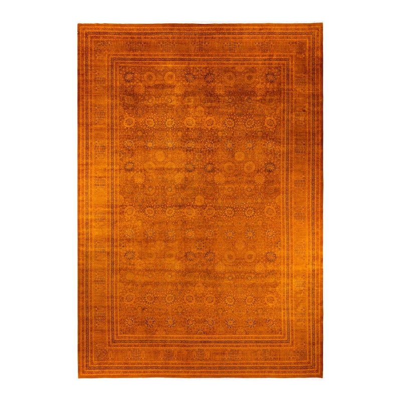 Overton Handknotted Wool Vintage Inspired Contemporary Overdyed Orange Area Rug - 18' 2" x 11' 10"